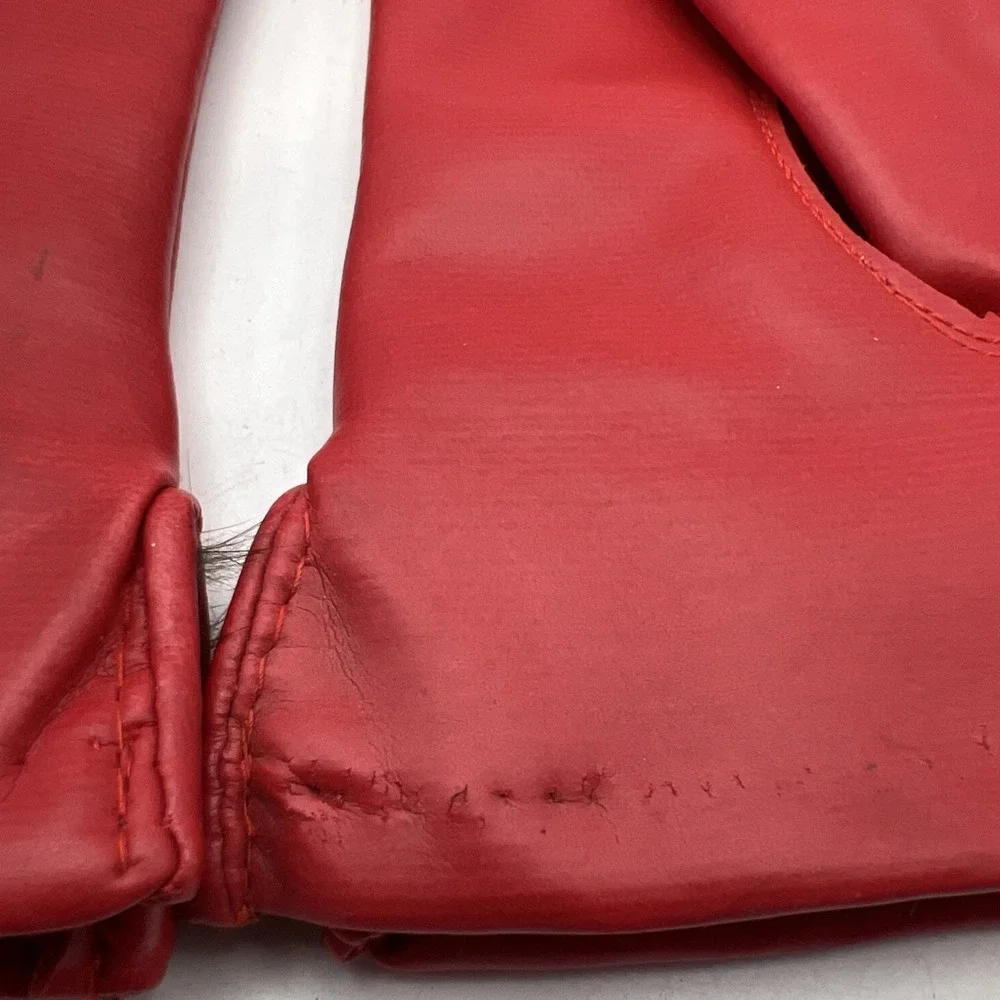 Vintage Red Dress Gloves Rabbit Fur Trim Cuff Sz M/L Fits XS Kids Petite Retro